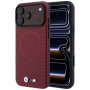 BMW M Carbon Printed Ring MagSafe apsauginis dėklas Apple iPhone 18 Pro / 17 Pro, burgundy
