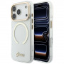 Guess IML Script Metal MagSafe dėklas, skirtas Apple iPhone 18 Pro Max / 17 Pro Max, permatomas