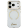 Guess IML Script Metal MagSafe dėklas, skirtas Apple iPhone 18 Pro Max / 17 Pro Max, permatomas