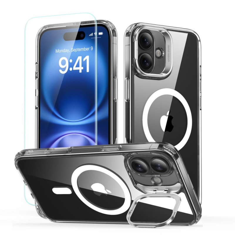 ESR Classic Hybrid Kickstand HaloLock MagSafe dėklas su grūdintu stiklu, skirtas Apple iPhone 16 Plus, permatomas