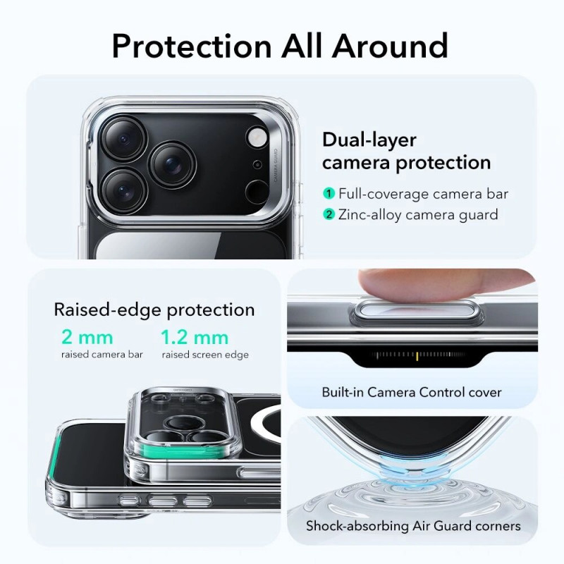 ESR Classic Hybrid Kickstand MagSafe dėklas, skirtas Apple iPhone 17 Pro Max, permatomas