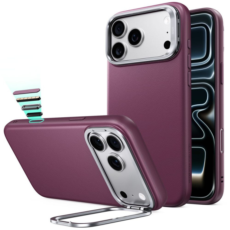 ESR Leather Kickstand MagSafe dėklas, skirtas Apple iPhone 17 Pro / 18 Pro, Deep Burgundy