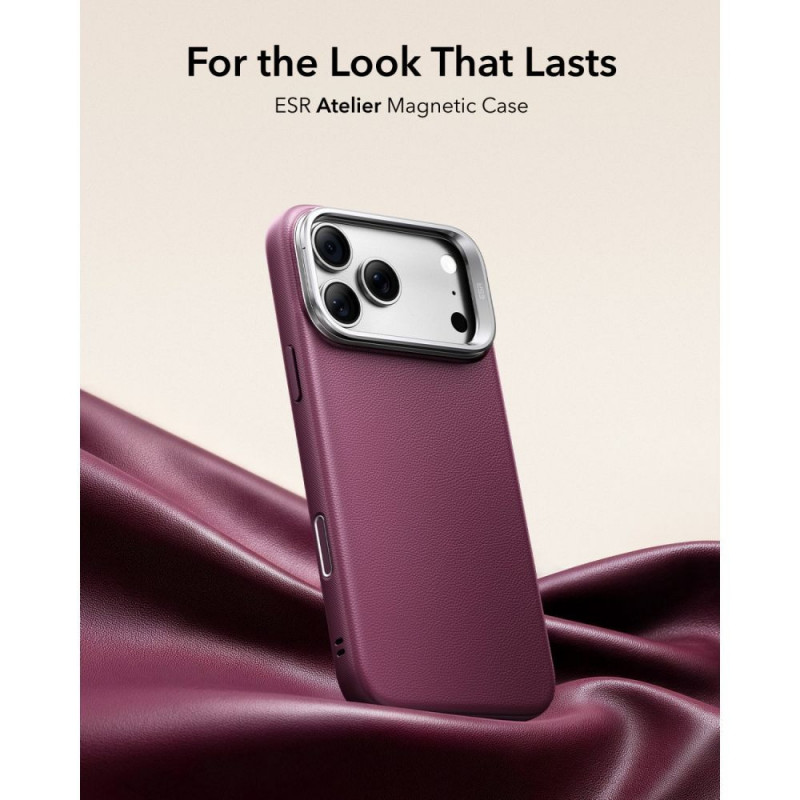 ESR Leather Kickstand MagSafe dėklas, skirtas Apple iPhone 17 Pro / 18 Pro, Deep Burgundy
