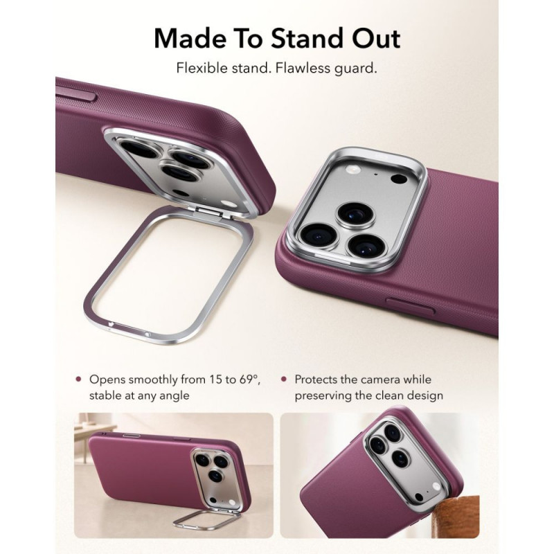 ESR Leather Kickstand MagSafe dėklas, skirtas Apple iPhone 17 Pro / 18 Pro, Deep Burgundy