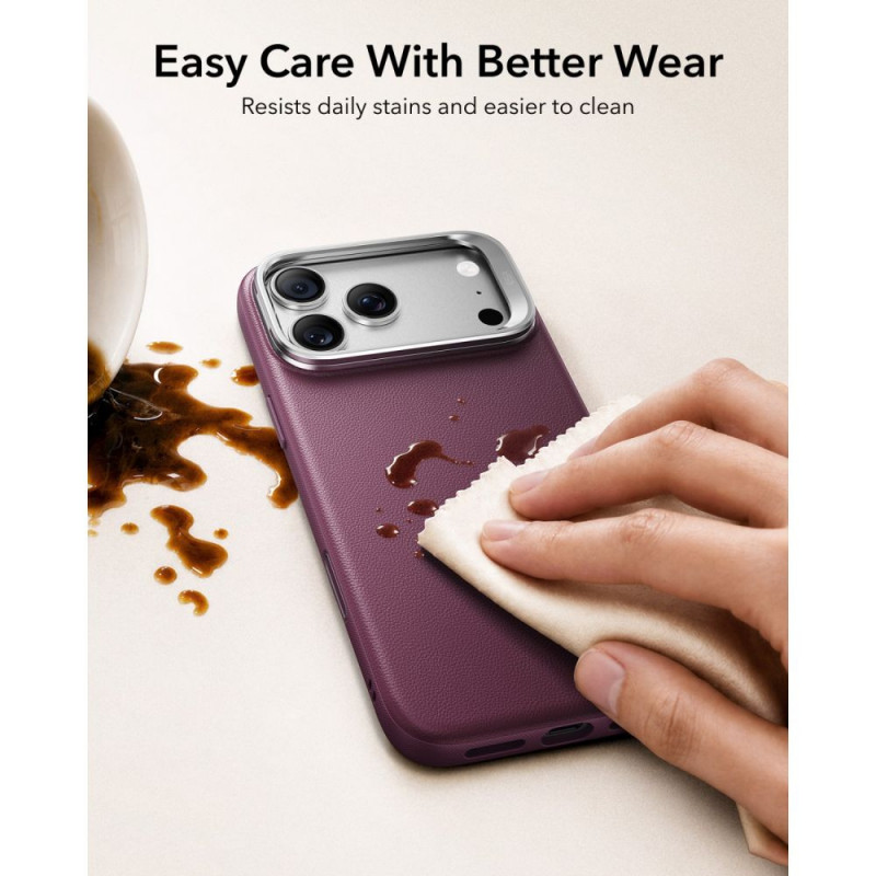 ESR Leather Kickstand MagSafe dėklas, skirtas Apple iPhone 17 Pro / 18 Pro, Deep Burgundy