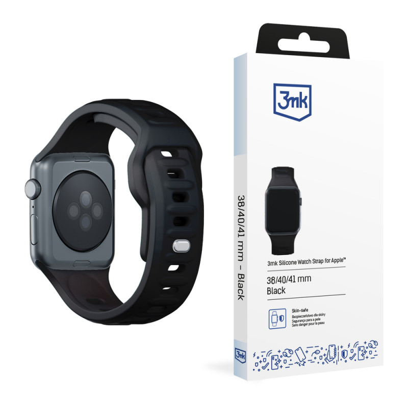 3mk silikoninis laikrodžio dirželis Apple Watch 38/40/41 mm, juodas