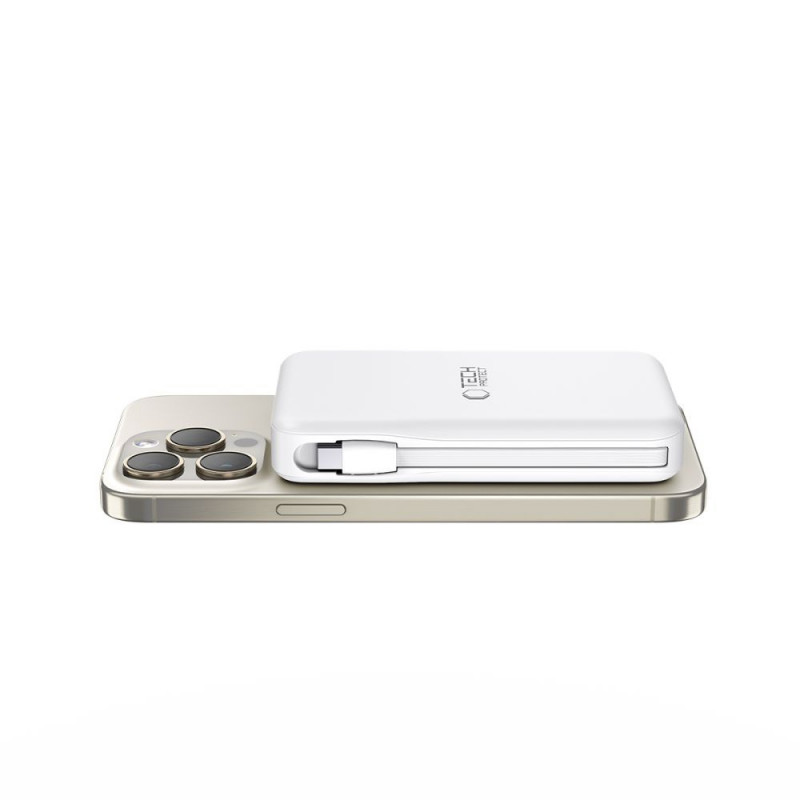 Tech-Protect PB31 LifeMag MagSafe nešiojamas įkroviklis 10000 mAh, 15 W, baltas