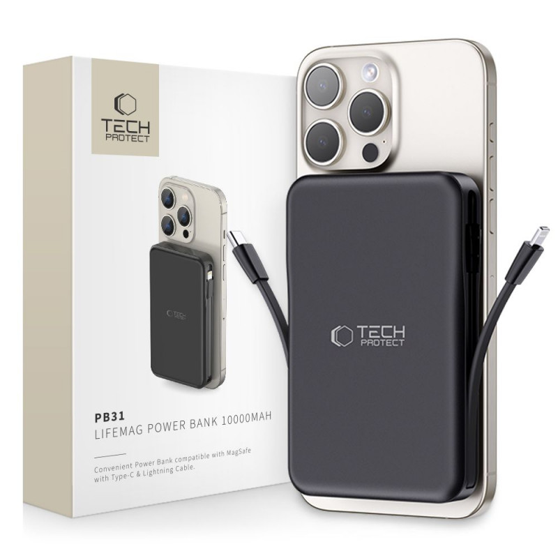 Tech-Protect PB31 LifeMag MagSafe 10000 mAh, 15 W, juodas, power bank
