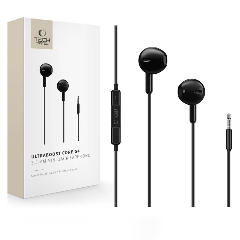Tech-Protect Ultraboost Core G4 ausinukai su 3.5 mm mini jack laidu, juodi