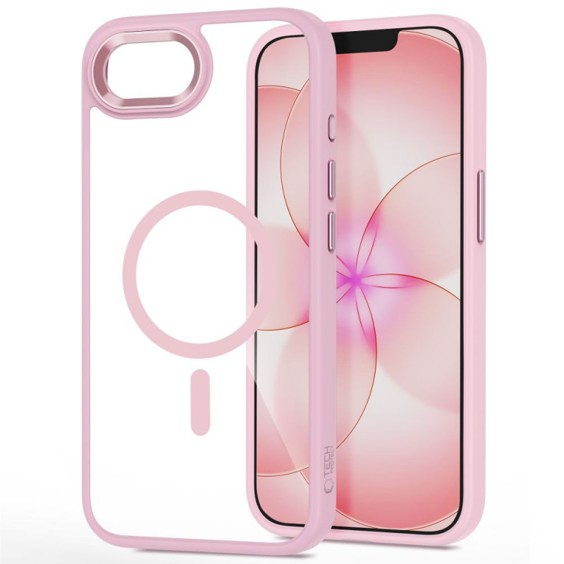 Tech-Protect Magmat MagSafe dėklas, skirtas Apple iPhone 16e / 17e, Soft Pink/clear