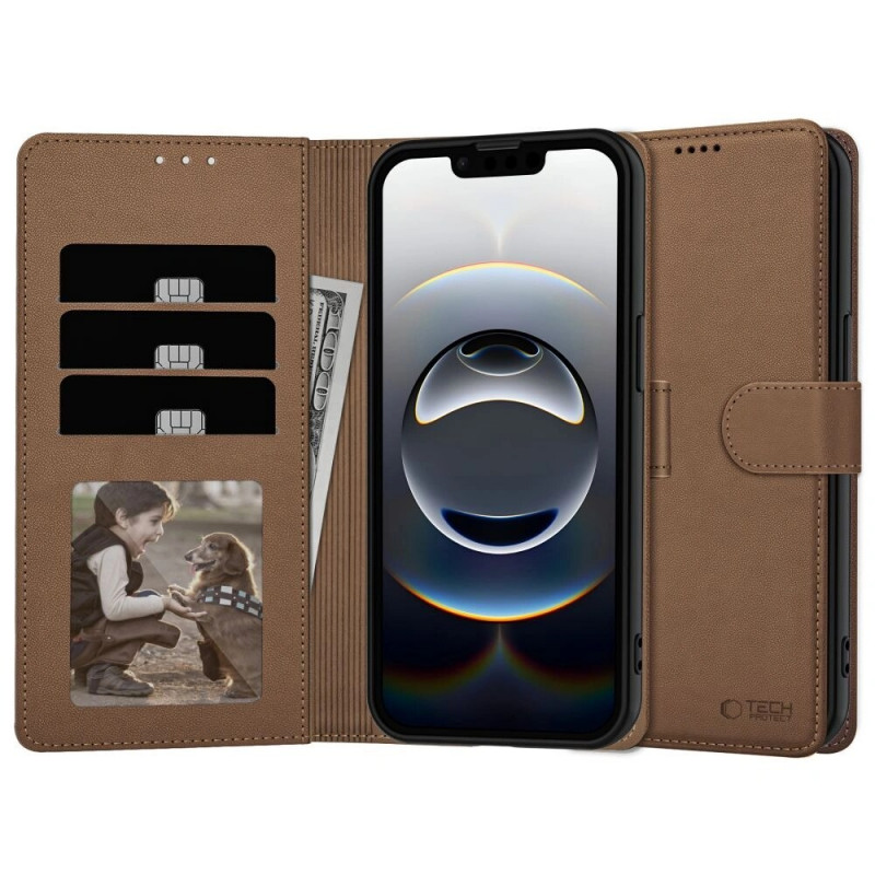 Tech-Protect Wallet Case dėklas Apple iPhone 17e / 16e, rudas