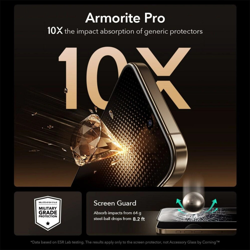 ESR UltraFit Armorite Pro grūdintas stiklas su Glass by Corning Apple iPhone 17 Pro Max, ESR928