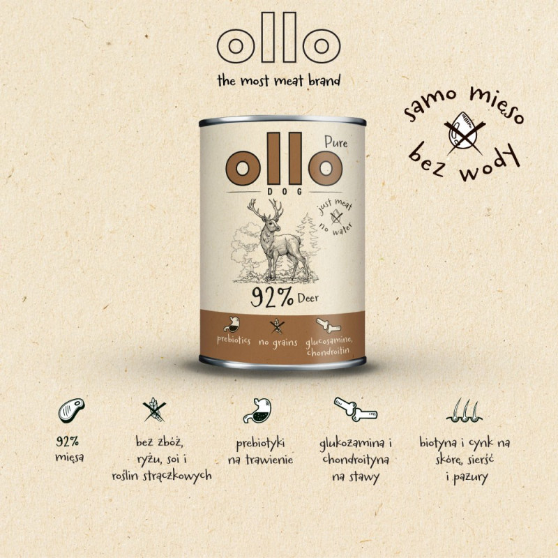 OLLO Pure Deer šlapias šunų ėdalas, 850 g