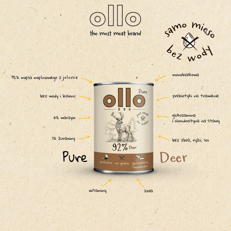 OLLO Pure Deer šlapias šunų ėdalas, 850 g