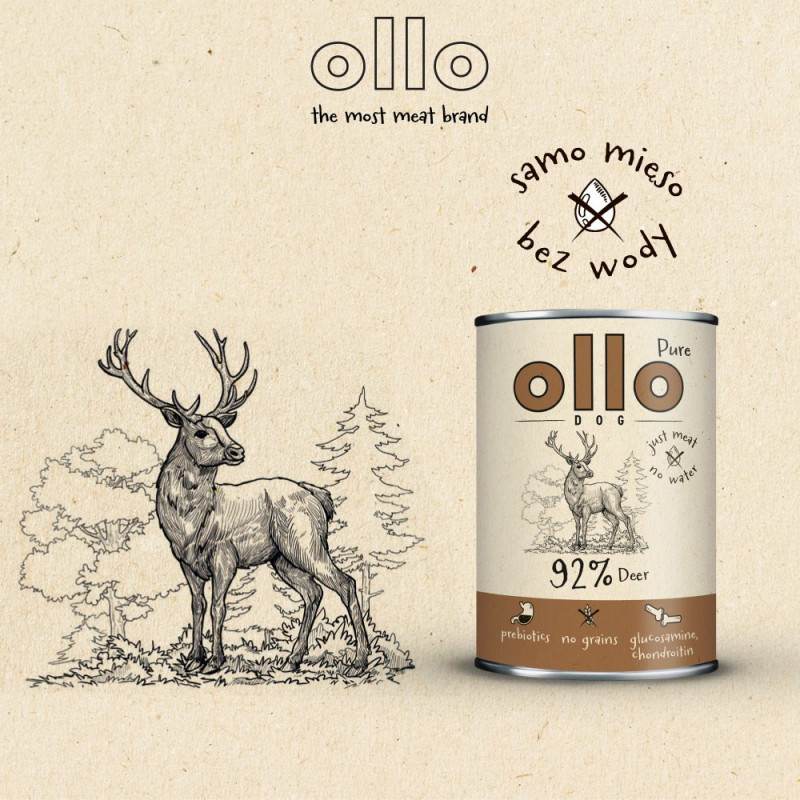 OLLO Pure Deer šlapias šunų ėdalas, 850 g
