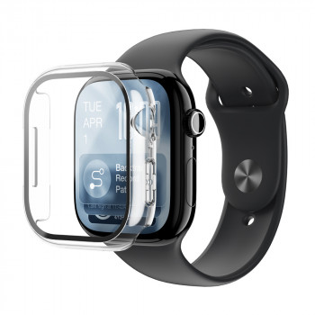 AmazingThing Radix FullGuard stiklo ekrano apsauga su dėklu, skirta Apple Watch Series 11 46 mm, permatoma