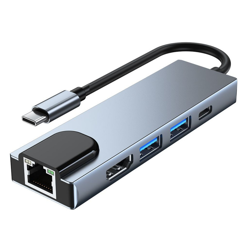 Tech-Protect V3 5in1 USB-C adapteris, pilkas
