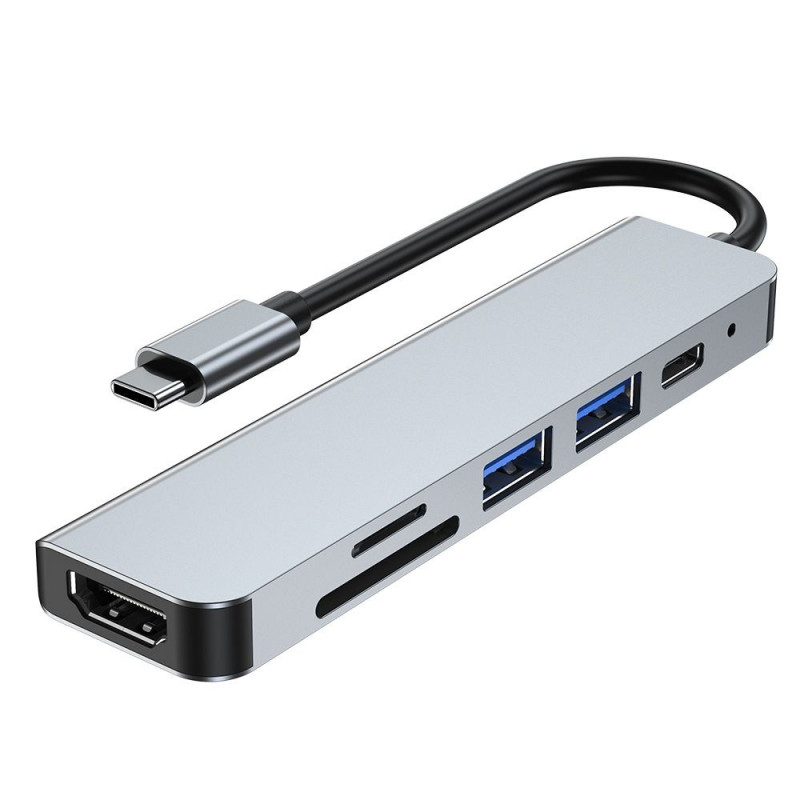 Tech-Protect V4 6-in-1 USB-C šakotuvas, pilkas