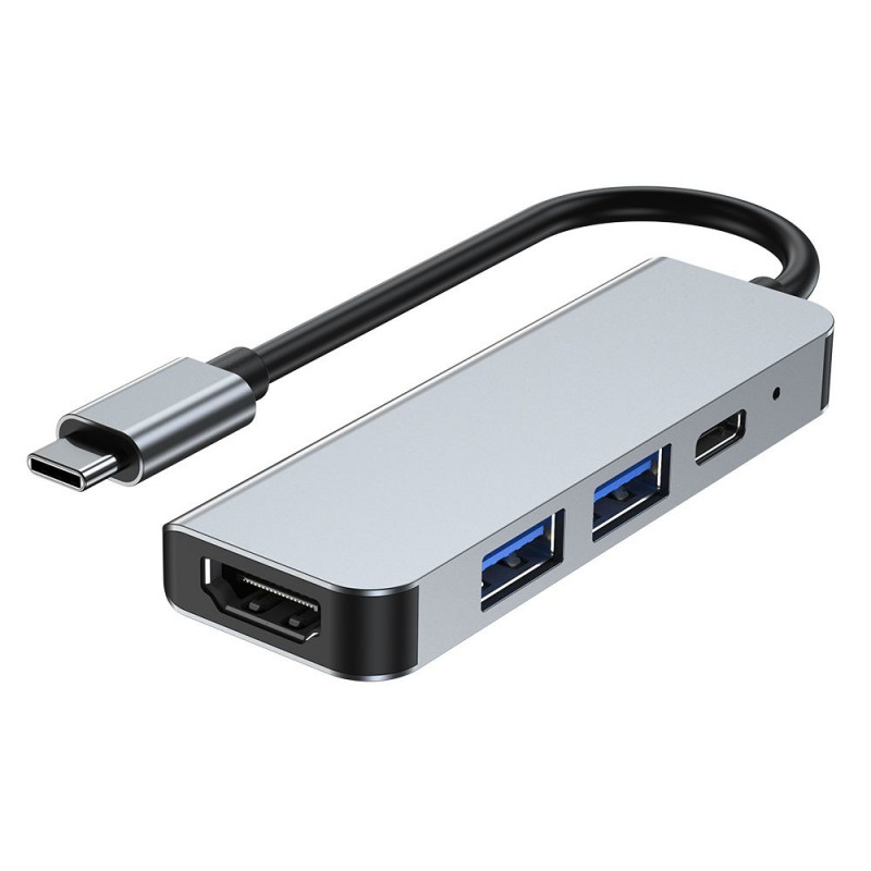 Tech-Protect V2 4-in-1 USB-C šakotuvas, pilkas