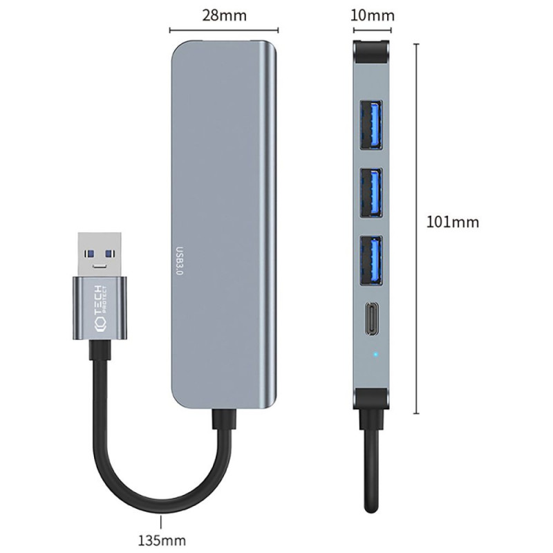 Tech-Protect V0-HUB 5in1 USB-A šakotuvas, pilkas