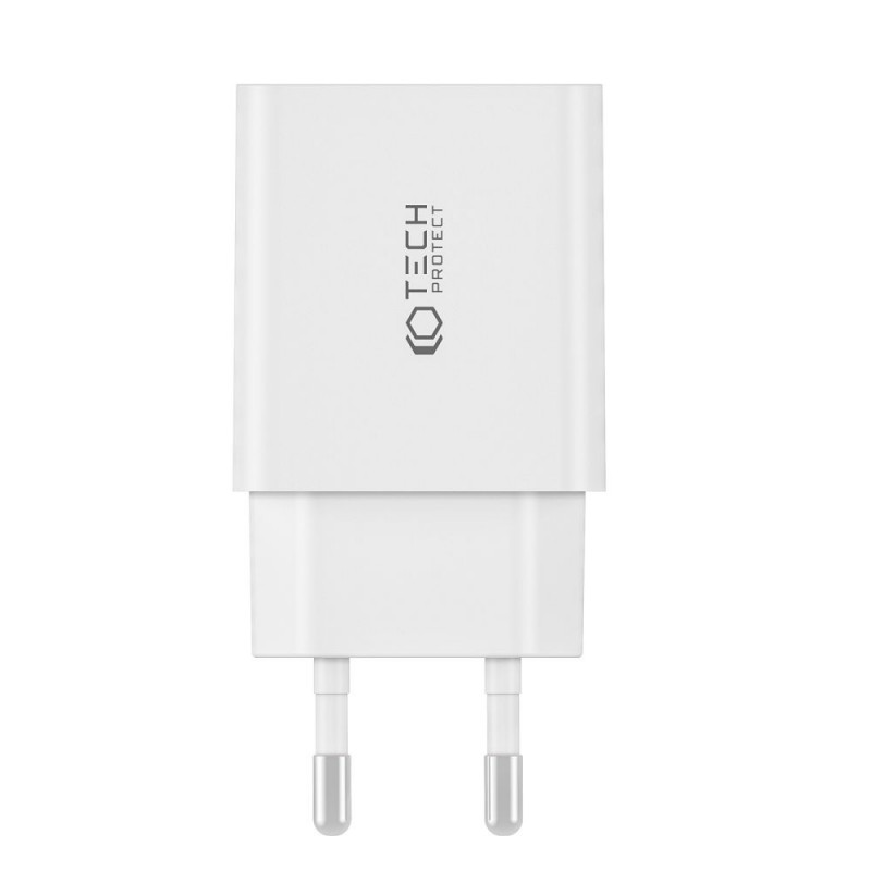 Tech-Protect NC30W sieninis įkroviklis su 2 prievadais PD 30W QC 3.0, baltas