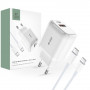 Tech-Protect C20W 2 prievadų sieninis įkroviklis PD 20W QC 3.0 su USB-C kabeliu, baltas
