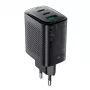 Acefast A108 GaN PD 67W sieninis įkroviklis, 2x USB-C, 1x USB-A, juodas