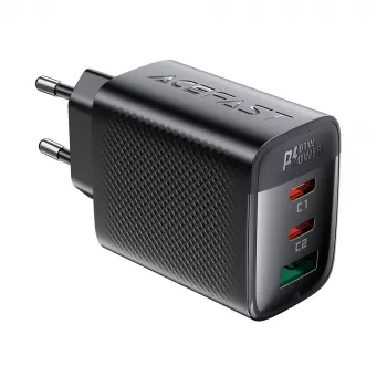 Acefast A108 GaN PD 67W sieninis įkroviklis, 2x USB-C, 1x USB-A, juodas