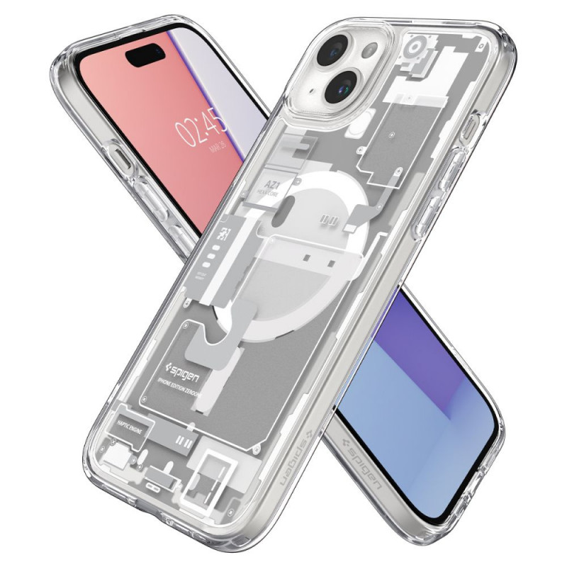 Spigen Ultra Hybrid Mag dėklas su MagSafe, skirtas Apple iPhone 15 Plus / 14 Plus, Zero One, baltas