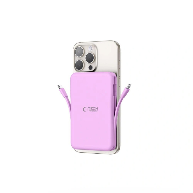 Tech-Protect PB31 LifeMag MagSafe nešiojamas įkroviklis, 10000 mAh, 15 W, levandų spalvos
