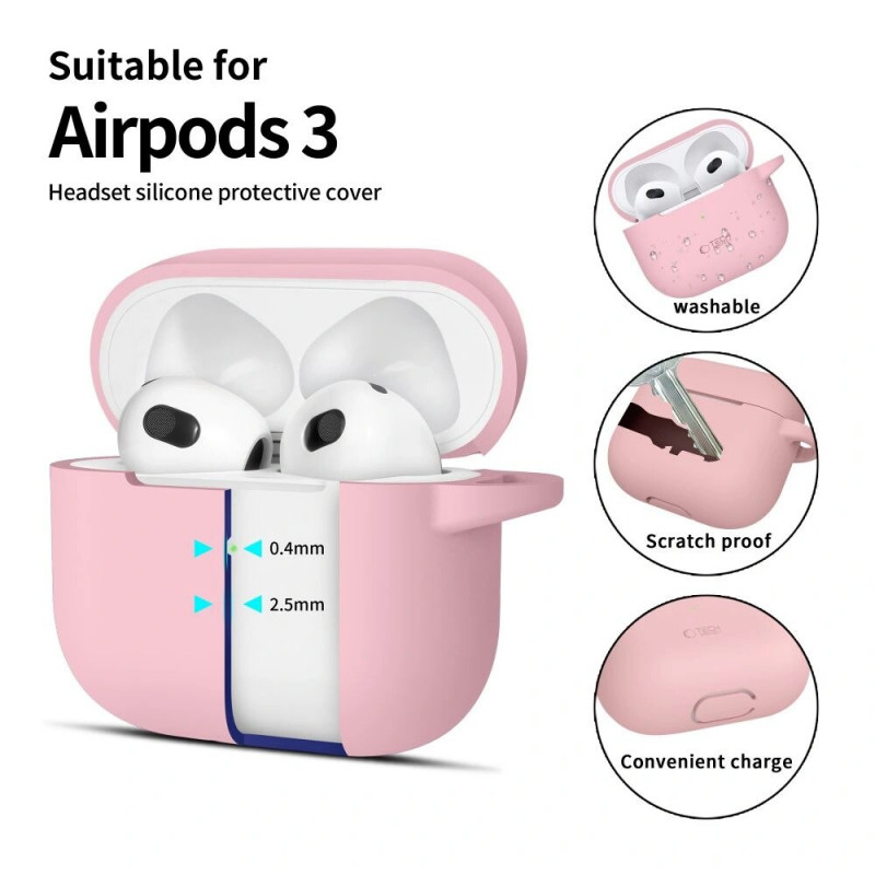 Tech-Protect Silicone Hook silikoninis Apple AirPods 3 dėklas su karabinu, Dusty Pink