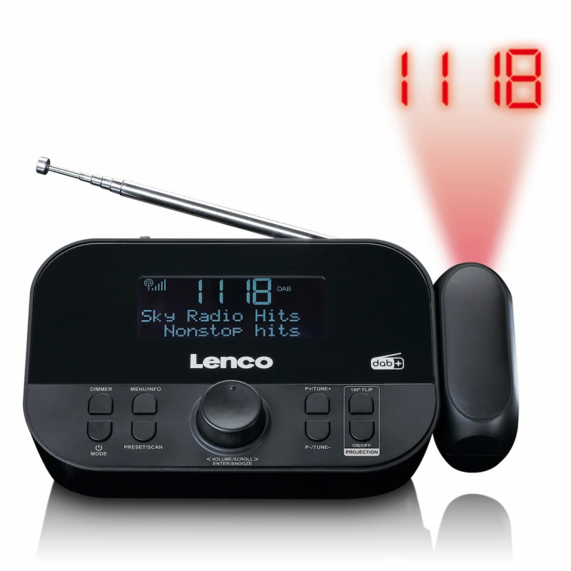 Lenco CR-615BK radijo žadintuvas su laiko projekcija, DAB+/FM, juodas