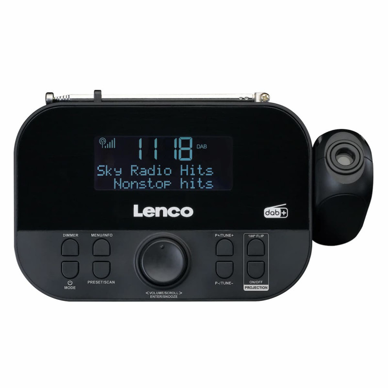 Lenco CR-615BK radijo žadintuvas su laiko projekcija, DAB+/FM, juodas