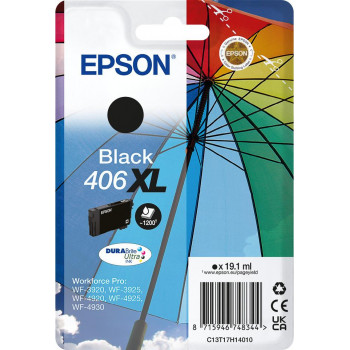 Epson 406XL Umbrella DURABrite Ultra juodos spalvos rašalo kasetė, 19.1 ml XL (C13T17H14010)