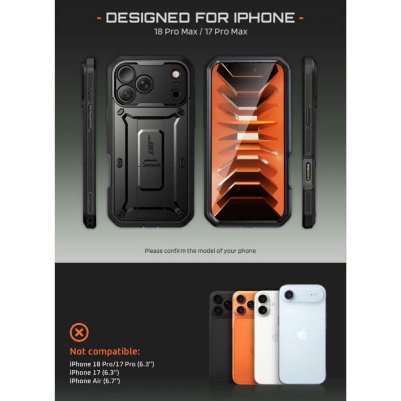 Supcase Unicorn Beetle Pro dėklas Apple iPhone 17 Pro Max / 18 Pro Max, juodas