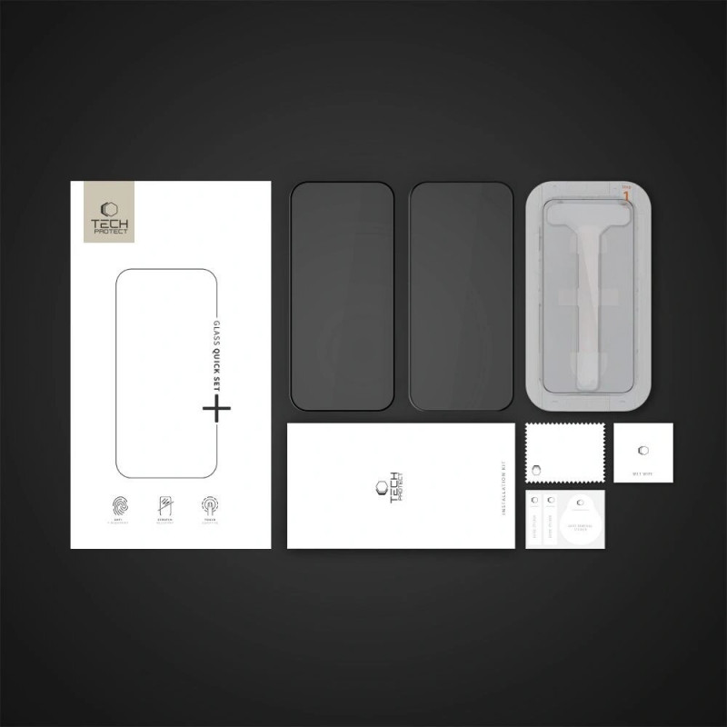 Tech-Protect Quick Set+ grūdintas stiklas, skirta Apple iPhone 16 Pro, juodas (2 vnt.)