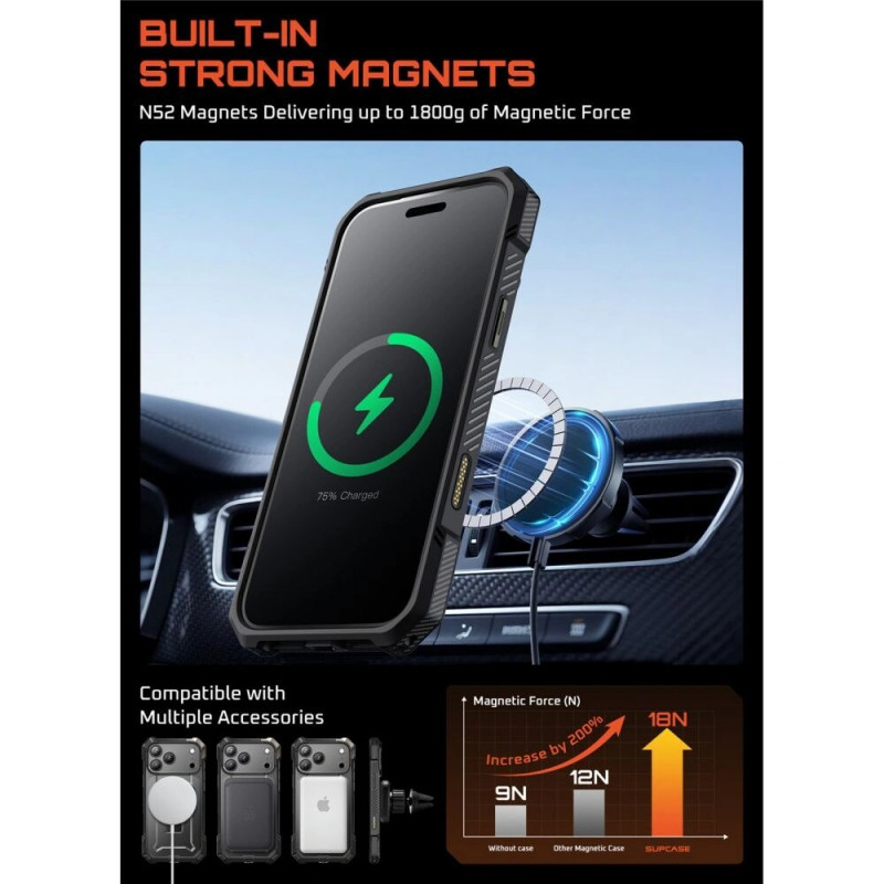 Supcase Unicorn Beetle Grip Mag MagSafe dėklas Apple iPhone 17 Pro Max, juodas