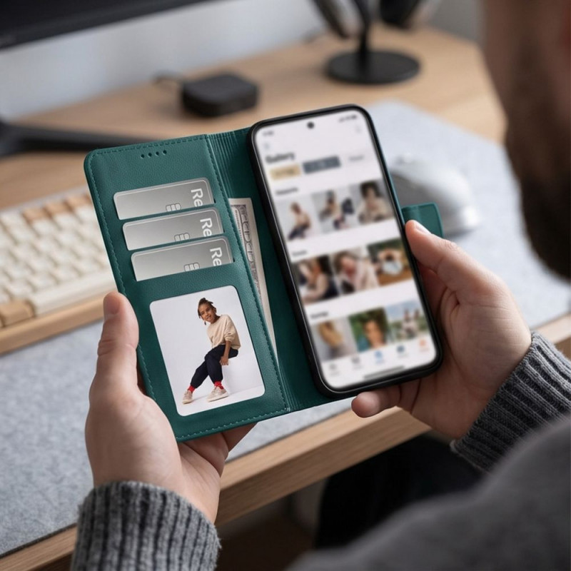 Tech-Protect Wallet dėklas su kortelių skyreliais Xiaomi Redmi Note 17 Pro Max 5G, žalias