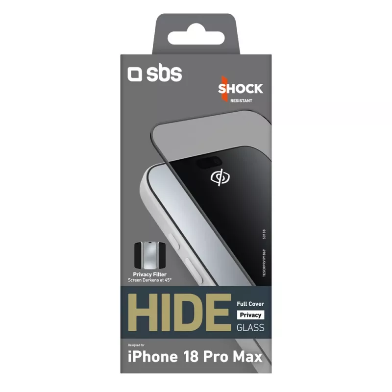 SBS Hide Full Cover privatumo apsauginis grūdintas stiklas iPhone 18 Pro Max, 0.33 mm