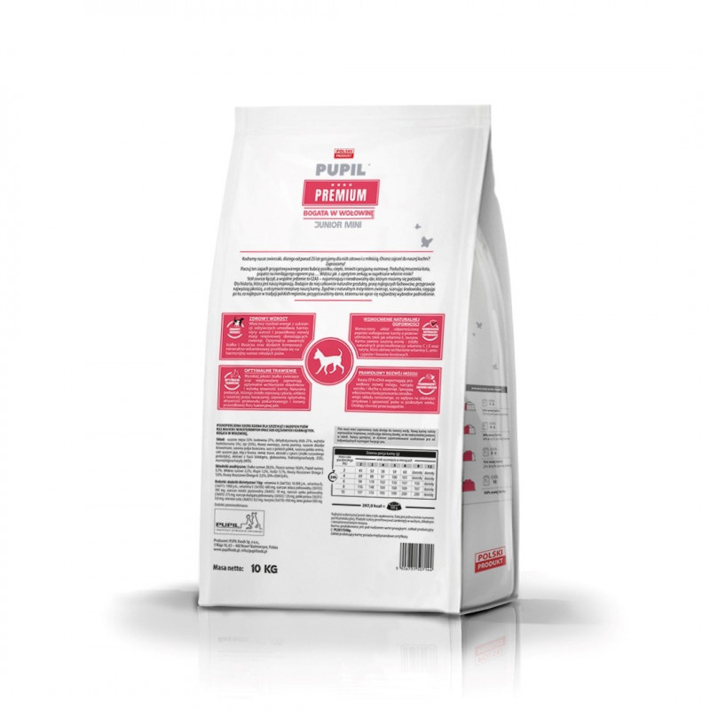 Pupil Premium Junior Mini Rich in Beef sausa šunų ėdalo su jautiena, 10 kg