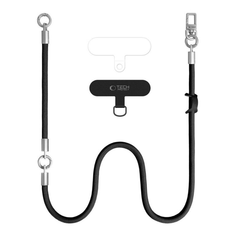 Tech-Protect C10S Rope kryžminė ir riešo telefono dirželių rinkinys, juodas/titano