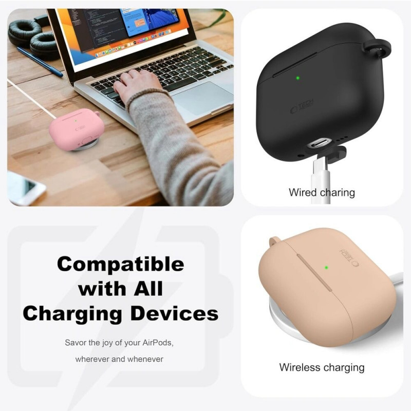 Tech-Protect Silicone Hook silikoninis dėklas Apple AirPods Pro 3, rožinis