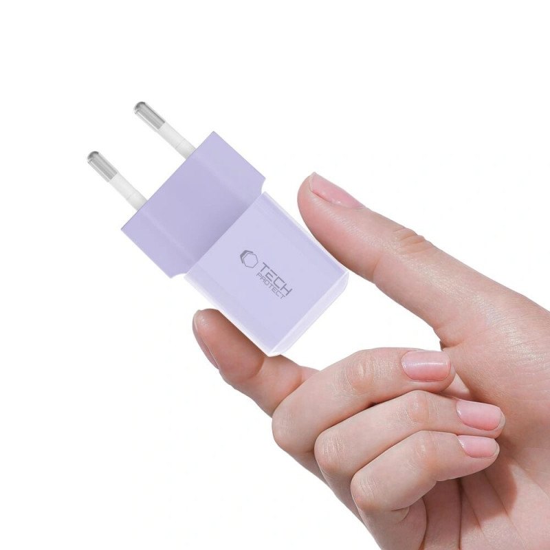 Tech-Protect NCM25 USB-C sieninis įkroviklis PD 25W, Baby Purple