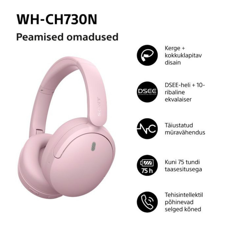 Sony WH-CH730N belaidės ausinės su mikrofonu, rožinės