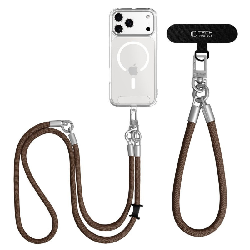 Tech-Protect C10S Rope Crossbody & Wrist dirželių rinkinys, Walnut Brown/Titanium