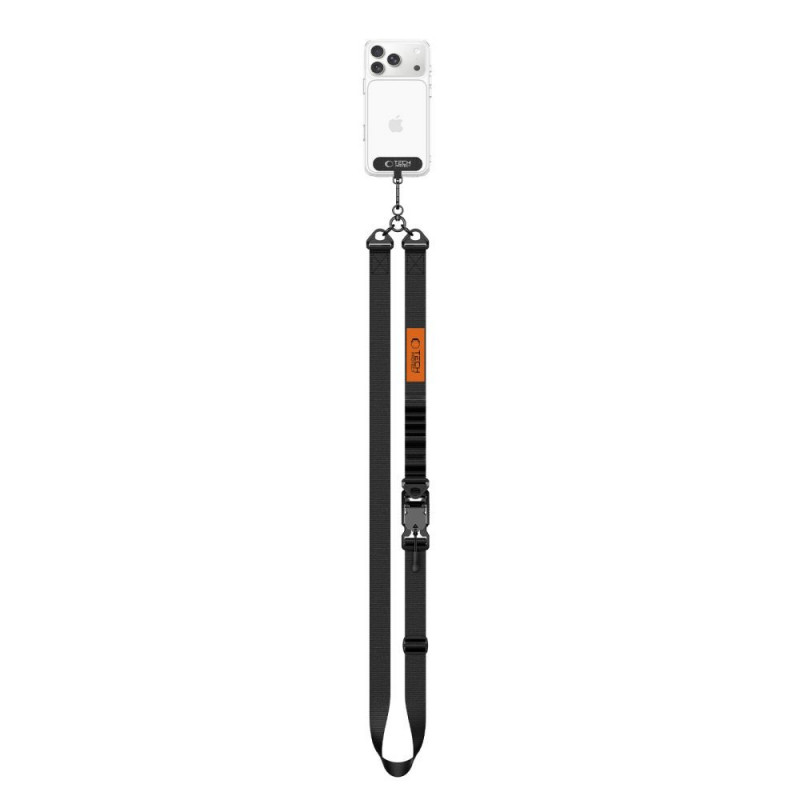 Tech-Protect C9S Rope Crossbody telefono dirželis, juodas/oranžinis