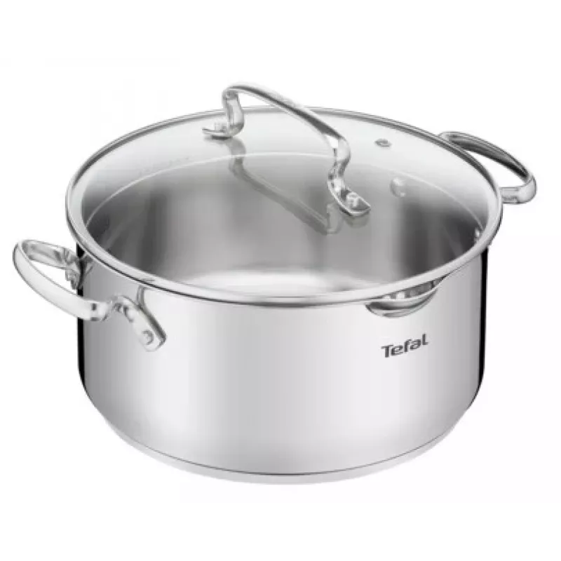 Tefal Duetto+ G7194655 puodas, apvalus, nerūdijantis plienas, 24 cm, stiklinis dangtis