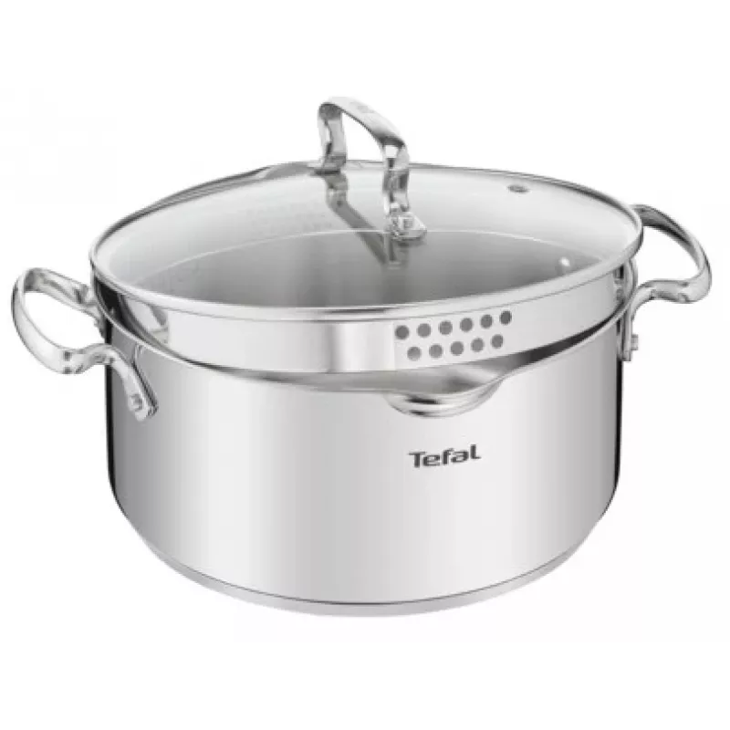 Tefal Duetto+ G7194655 puodas, apvalus, nerūdijantis plienas, 24 cm, stiklinis dangtis