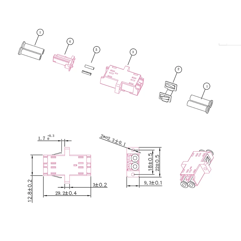 LogiLink FA02LC8 šviesolaidinė jungtis LC Duplex, 12 vnt., su flanšu, violetinė