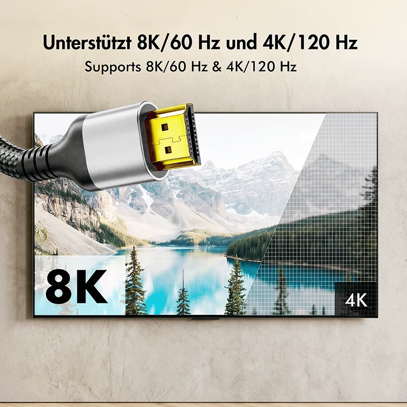 LogiLink CH0120 HDMI kabelis, A/M–A/M, 8K/60 Hz, 48 Gbps, metalas, nailonas, juodas/pilkas, 0,5 m